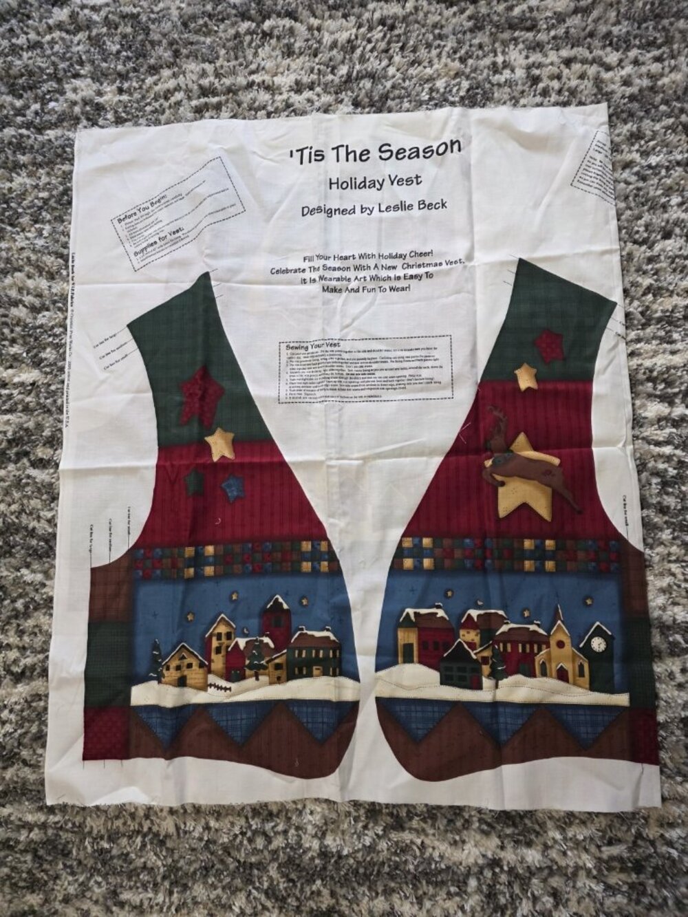 Cut & Sew Christmas Vest Fabric Panel Leslie Beck Multi Sz Santa Tis the Season